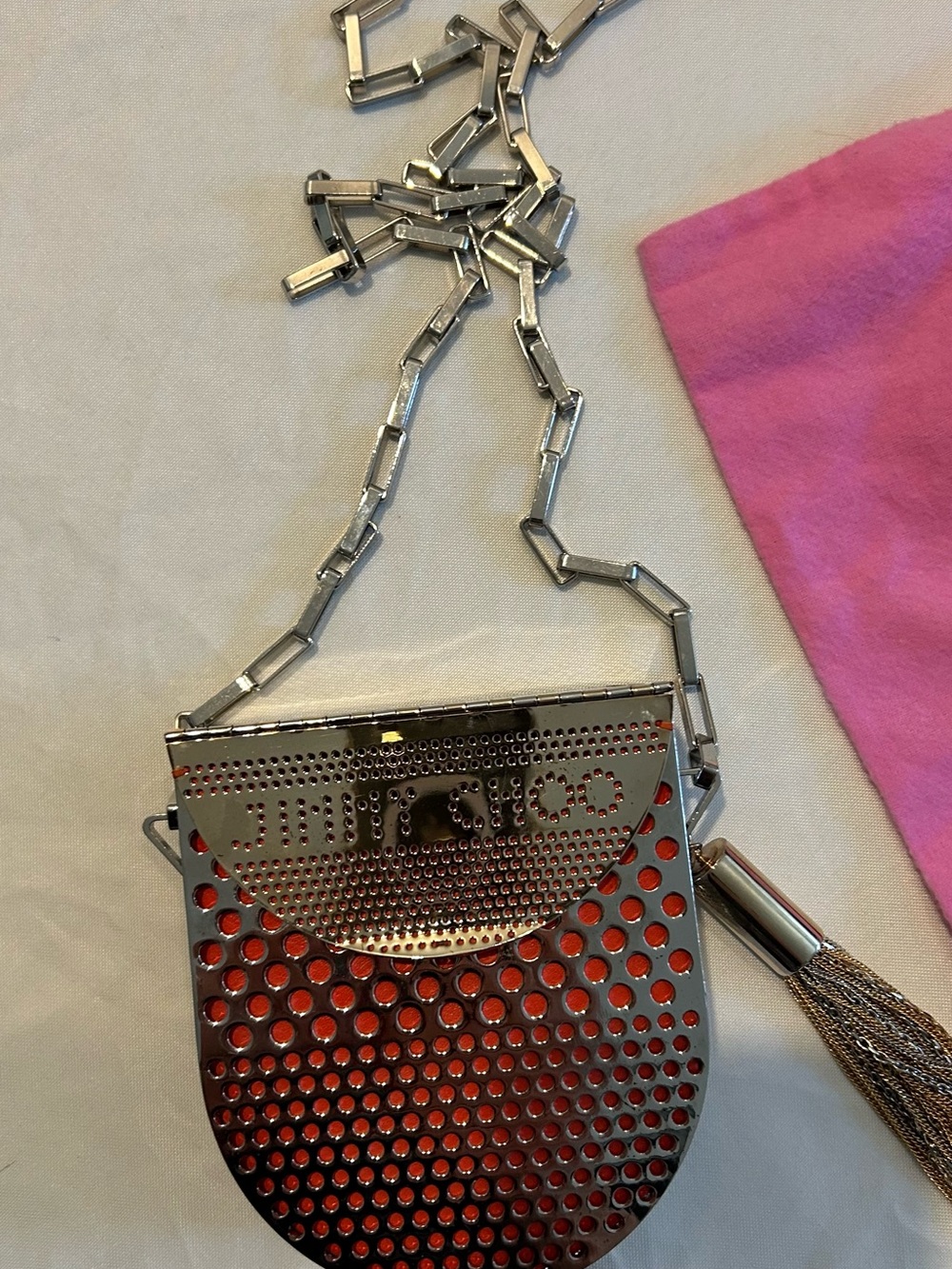 Jimmy Choo Silver/gold Perforated metal with red inside, silverChain